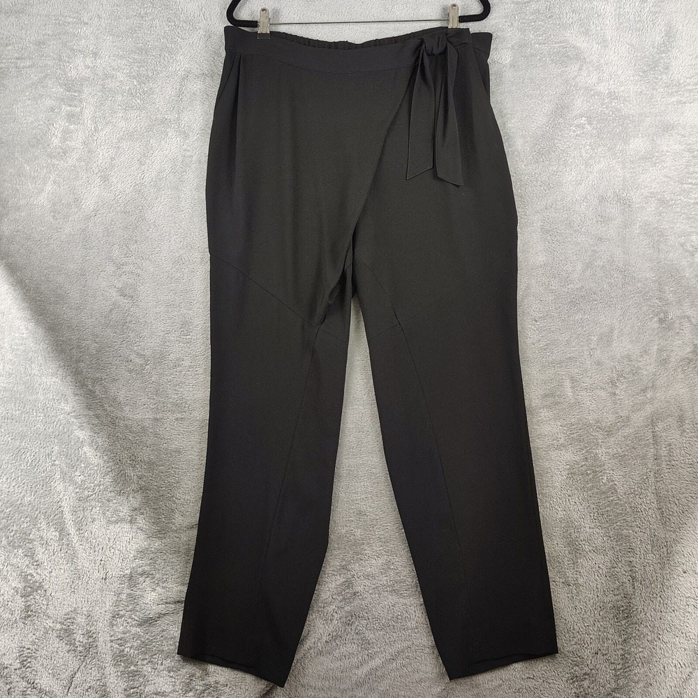 ST. JOHN Black Side Tie Wrap Knit Pants W/Pockets SZ 14 Asymmetric Front Harem